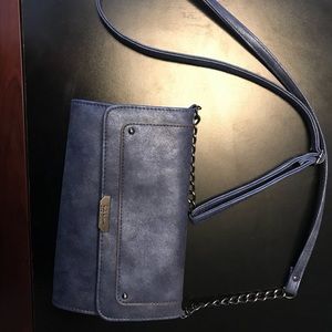 Metallic blue crossbody purse